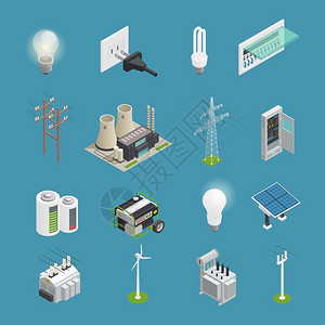 電力網絡等距流程圖電力生產換配電網等距流程圖信息圖方案與輸電線路背景矢量圖